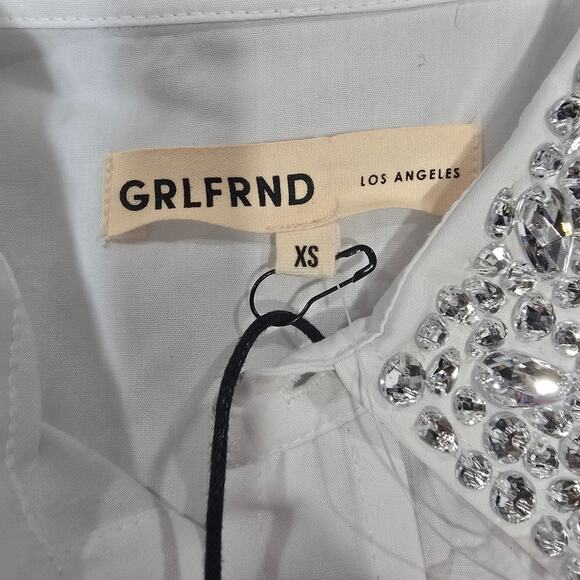 GRLFRND Alessandra Oversized Shirt with Jeweled Collar in White XS - Picture 6 of 12